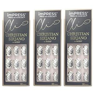 ImPress Press-On White Oval Nails (Black Design) LTD Marbled -3 Packs!